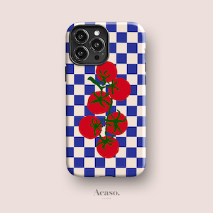 Vine Tomatoes Case für iPhone 16 mit Blauem Karomuster, Cases für Galaxy S25, Google Pixel 9 Pro & weitere Handyhüllen von Acaso