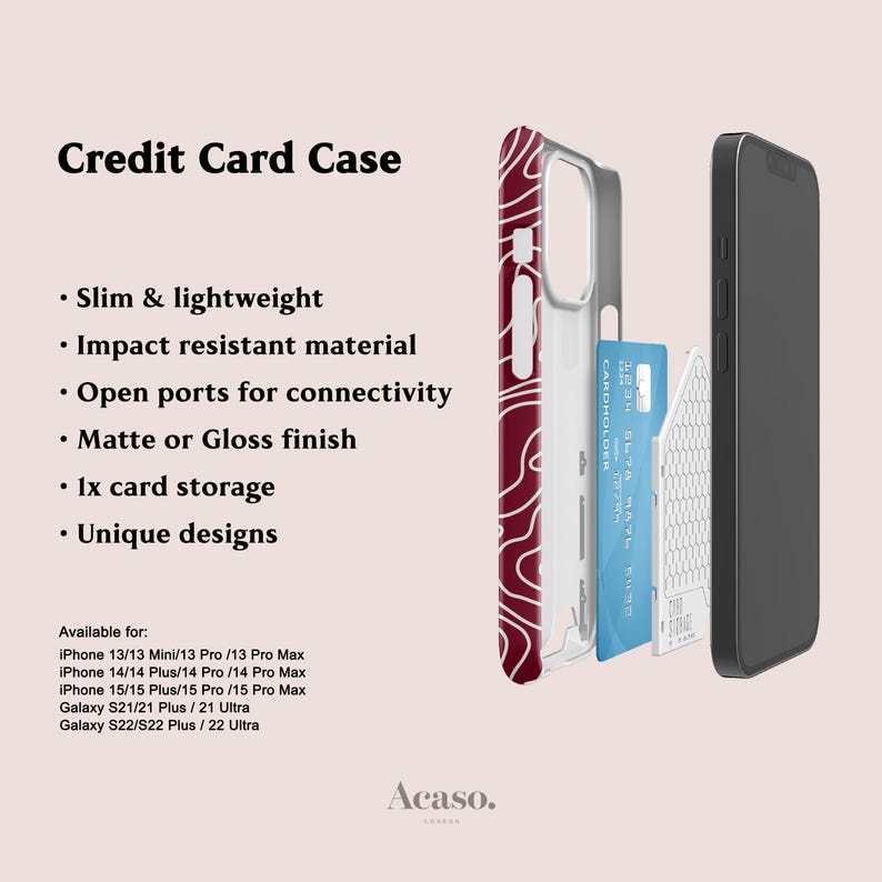 Maroon Lines Card Case for iPhone 16, iPhone 15 Pro, iPhone 14 Pro Max