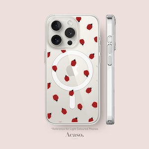 Ladybug Clear iPhone 16 15 & 14 Case - Cute MagSafe Impact Resistant Phone Cases for iPhone Series by Acaso London