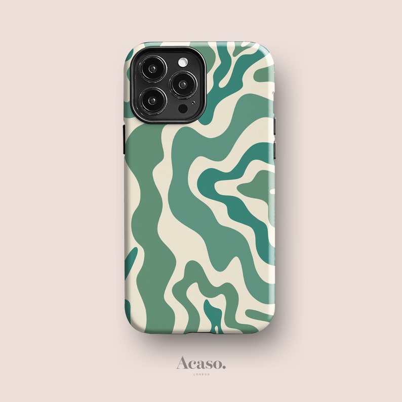 ABSTRACT WAVY Green Phone Case iPhone 13 Case, iPhone 12 Case, iPhone 11 Case, iPhone XR Case, More Models Swirl, Geometric, Mint image 1