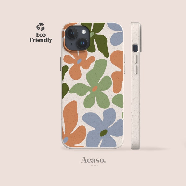 Étui respectueux de l'environnement PRIMAVERA | Coque de protection écologique pour iPhone et modèles Samsung | Biodégradable, Bambou, Abstrait, Floral, Vert