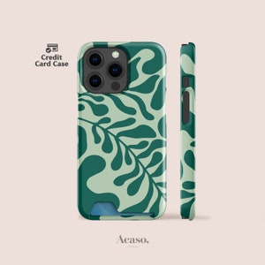 Green Leafy Card-hoesje voor iPhone 14, iPhone 13 Pro Max en voor Samsung S21 & More creditcardhouderhoesjes