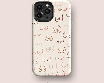 Capa para celular com estampa de seios em estilo feminista, em tons pastel.