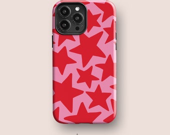 Pink Red Stars Case for iPhone 13, iPhone 14 Plus Case, iPhone 11 Case, iPhone SE 2 Case and More