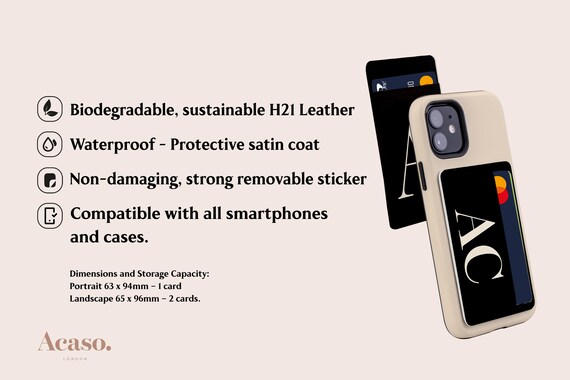 NAME INITIAL Phone Wallet | Sticker Wallet, Card Holder, Bio Credit Card Holder, Initials Card Holder, Phone Pocket, Vegan Leather, Black