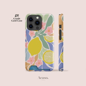 Estuche para tarjetas con diseño de limones abstractos para iPhone 16, iPhone 15 Pro, iPhone 14 Pro Max y más Estuches para tarjetas para teléfono de Acaso