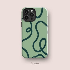 Green Ink Lines Case for iPhone 15, iPhone 14 iPhone 13, iPhone 12, iPhone 11, iPhone X & More Minimal, Line Art Phone Cases
