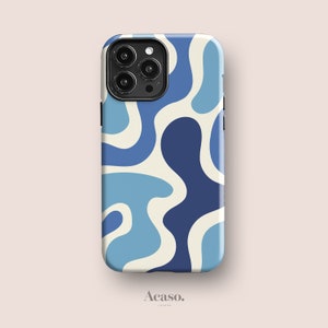 FUNKY WAVES Phone Case for iPhone 14 Case, iPhone 13 Mini, iPhone 12 Pro, iPhone 11, More Models | Wavy Lines, Blue