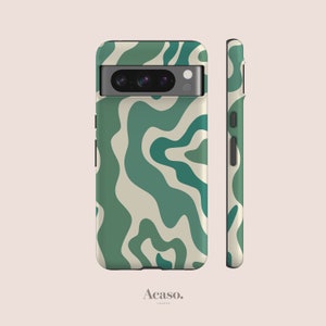 Abstract Wavy Case for Pixel 8 - Phone Cases for Pixel 7, Pixel 6 Pro, Pixel 5, Pixel 4a, Pixel 4 and More in Green Mint