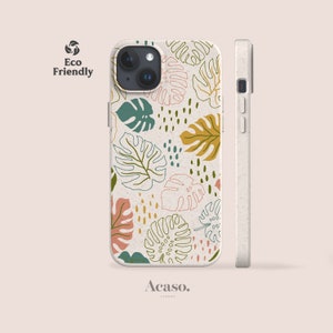 ABSTRACT MONSTERA Eco Phone Case for iPhone and for Samsung Models, Biodegradable, Eco-Friendly Cases, Bamboo, Minimal Line Art