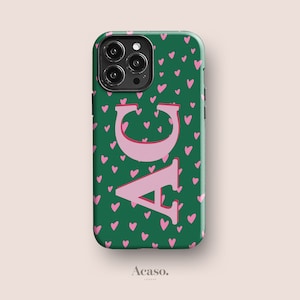 Personalisierte Herz Hülle für iPhone 15 in Grün Pink - Hüllen für iPhone 14, iPhone 13, iPhone 11 & andere personalisierte Geschenke