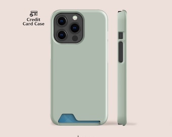 LILY GREEN Card Holder Phone Case for iPhone and for Samsung Models | Credit Card Storage Case | Solid Colour, Mint Sage