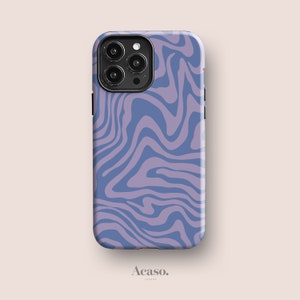 ABSTRACT GROOVY Phone Case for iPhone, for Samsung and Google Pixel, All Models | 70's Vibe, Abstract Swirl, Funky, Wavy Y2K, Purple