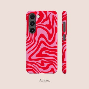 Groovy Pink Phone Case for Galaxy S23 Ultra, Galaxy S22 Case, Galaxy S21 Case, Galaxy S10e Case with Wavy, Hot Pink & Red Pattern