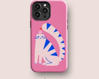 Funda rosa Party Cat para iPhone, Galaxy y Pixel Series
