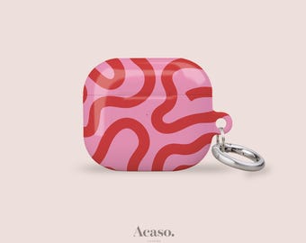 Pink Swirls AirPods Case Cover for AirPods Pro 1,2 and AirPods 1, 2, 3 Generations - Wavy Apple AirPod Case in Hot Pink & Red