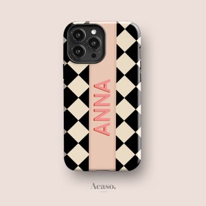 CUSTOM Phone Case for iPhone 14 Pro Case Custom, iPhone 13 Mini Case, for Samsung S23 Case, Pixel 7, All Models | Checkerboard, Pink