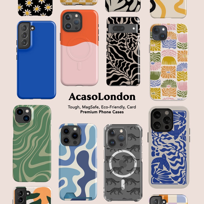 a bunch of cell phones with different designs on them