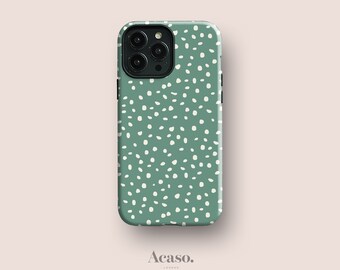 Green Dots Phone Case for iPhone 12 Pro, iPhone 11 Case, iPhone SE Case, iPhone 8 Case and More Models with Polkadots in Malachite Green