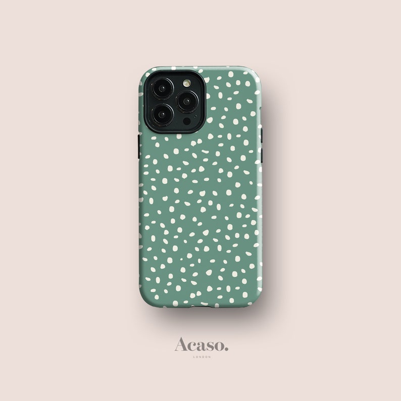Green Dots Phone Case for iPhone 12 Pro, iPhone 11 Case, iPhone SE Case, iPhone 8 Case and More Models with Polkadots in Malachite Green image 1