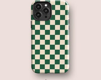 Grönt hopprutigt skal till iPhone 16, iPhone 15 Pro Max, iPhone 14, iPhone 13 Pro och fler - Rutigt mönster - Mobilskal
