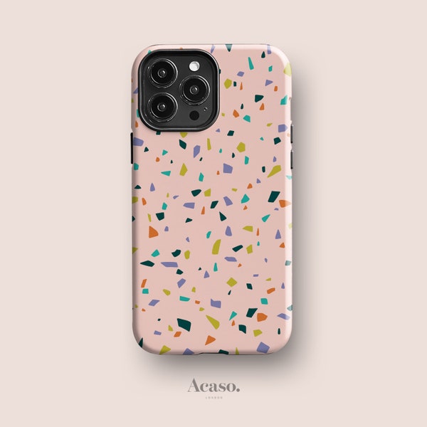 Pink Terrazzo Phone Case for iPhone 11, for Samsung S20 and Google Pixel 4a, All Models - Minimal, Boho Granite, Pastel