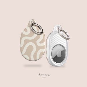 AirTag Holder with Keychain O-Ring - Beige Line Art Apple AirTag Case for Luggage, Bags and Collars by Acaso
