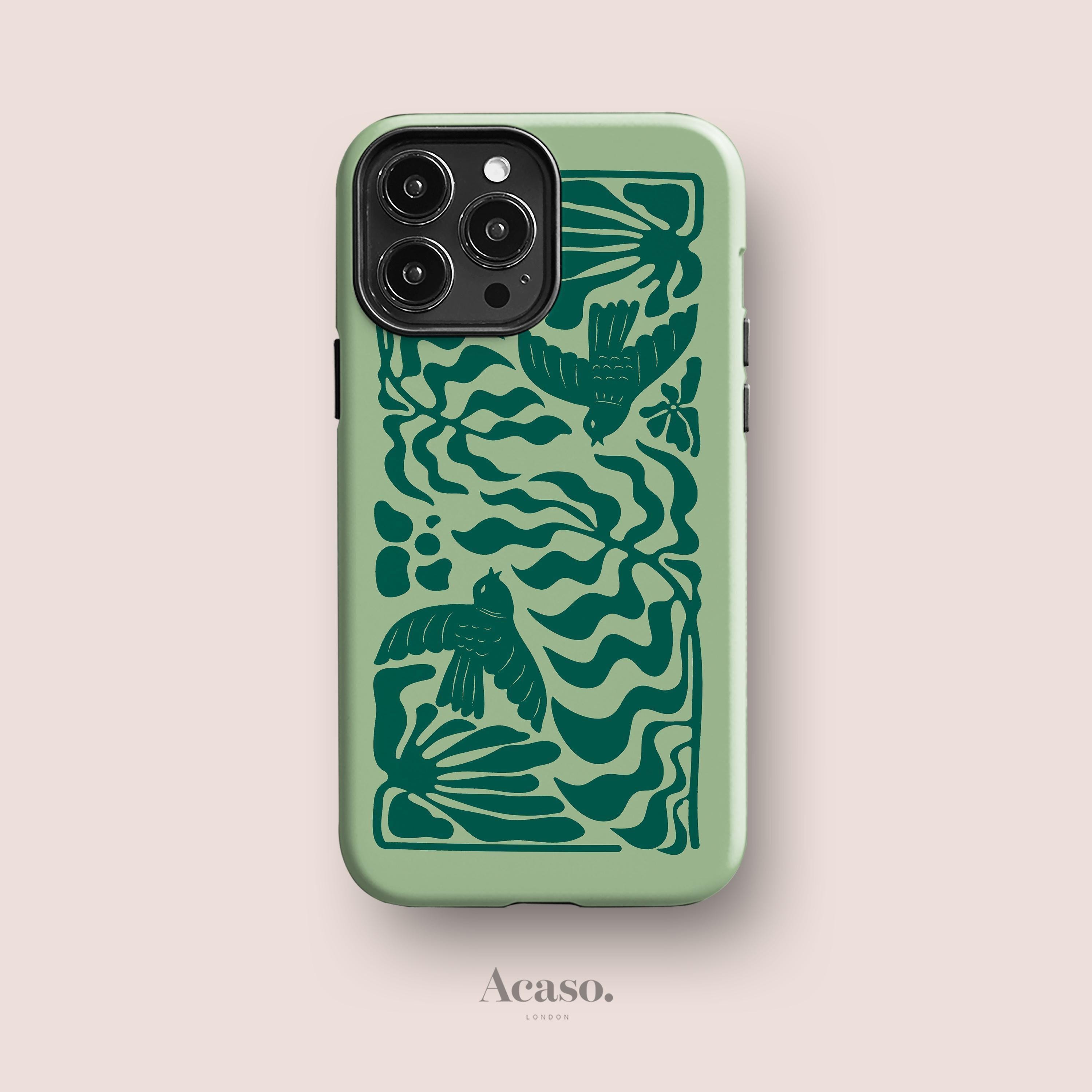 Green Swallows Phone Case for iPhone 15, iPhone 14 Pro, iPhone 13