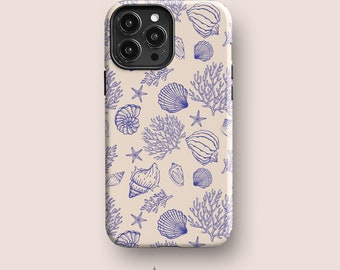 VINTAGE SHELLS Phone Case | For iPhone 14 Pro Max, iPhone 13, iPhone 12 Pro Max Case, iPhone 11 Case, More | Sea Shells, Corals, Blue