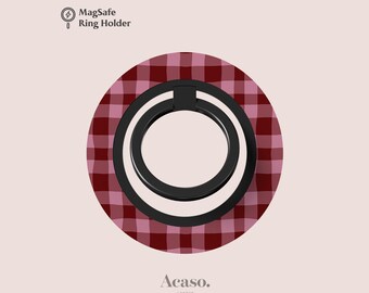 Maroon Plaid MagSafe Ring Holder for iPhone, Magnetic Phone Holders