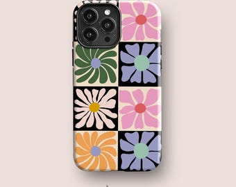 Checkered Floral Phone Case, Summer Flower Design
