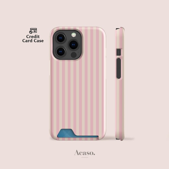 Pale Pink Stripes Card Holder Case for iPhone 17, 16, 15, 14 & 13 Series