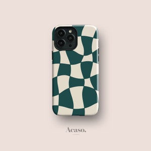 Dark Green Checkers Phone Case for iPhone 14, iPhone 13, iPhone 12 Pro, iPhone 11 and More Models - Checkered Case in Teal