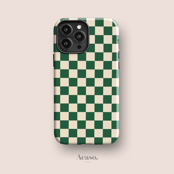 GREEN HOPE - Coque de portable à carreaux pour iPhone 13, iPhone 14 Pro Max, iPhone 11, plus de modèles disponibles, motif à carreaux, tendance