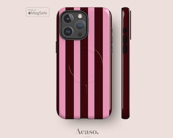 Spring Maroon Stripes Case with MagSafe Ring for iPhone 17, 16, 15, 14 & 13