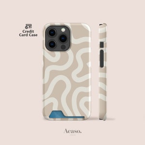 Estuche para tarjetas con diseño bohemio para iPhone 14, iPhone 13 Pro y Samsung S22 - Estuche minimalista beige para tarjetas de crédito