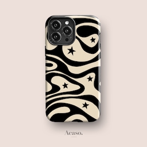 WAVY STARS Black Phone Case | iPhone 13 Pro Max Case, iPhone 12 Case, iPhone 11 Case, iPhone 8, More Models | Swirl, Y2K, Aesthetics, Retro