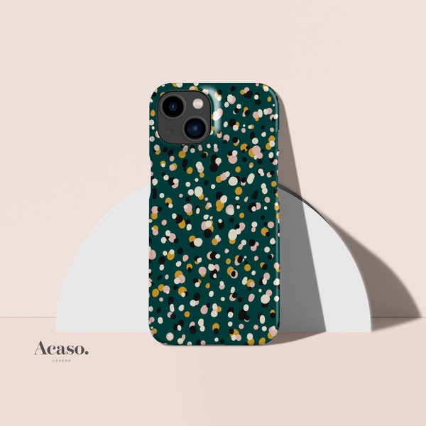 LIZ DOTS Phone Case for iPhone, for Samsung and Google Pixel, All Models | Spots, Polkadots, Sprinkled, Confetti, Dark Green