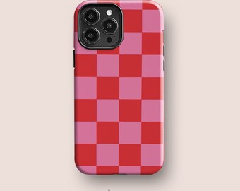 Pink Red Checker Case for iPhone 16, Galaxy S24, Pixel 9 & More Aesthetic Phone Cases