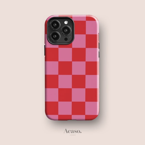 LARGE CHECKERED Phone Case | Check Pink Case for iPhone, iPhone 14 Pro Case, iPhone 13, iPhone XR, iPhone 11, More Models | Red, Aesthetic