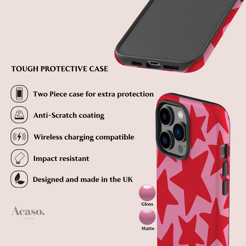 Capa com estrelas rosa e vermelhas para iPhone 13, iPhone 14+, iPhone 11, iPhone SE 2 e outros. imagem 4