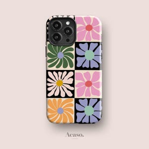 Checkered Floral Phone Case, Summer Flower Design