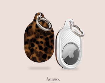 Dark Tortoise AirTag Cover for Bags, Luggage, Dog Collar & More - AirTag Cases with Keyring by Acaso London