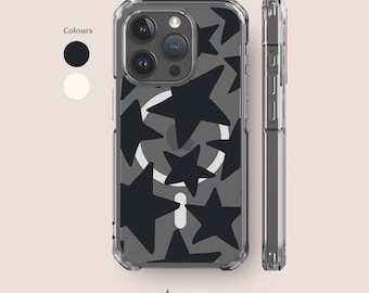 Coque transparente MagSafe de Wonky Stars pour iPhone 15 et 14 - Coque de portable résistante aux chocs pour iPhone séries 15 et 14 uniquement
