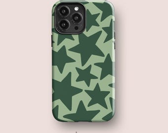 Green Stars Phone Case for iPhone 14 Case, iPhone 13 Pro Max, iPhone 12, iPhone 11, More Models | Green, Mint, Boho Chic