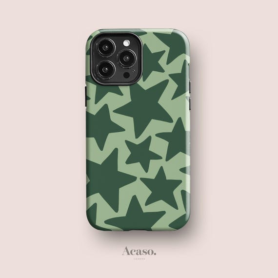 Green Stars Phone Case for iPhone 14 Case, iPhone 13 Pro Max, iPhone 12, iPhone 11, More Models | Green, Mint, Boho Chic