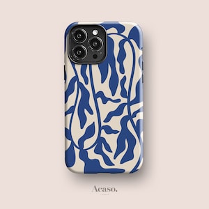 SEA ALGAE Phone Case | Coral Leaf Case for iPhone 14 Pro, iPhone 13 Pro, iPhone 11, for Galaxy S21 Ultra, Pixel 6, More Models | Blue, Cream