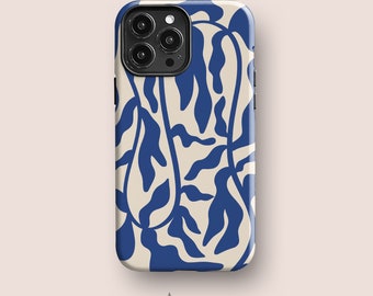 SEA ALGAE Phone Case | Coral Leaf Case for iPhone 14 Pro, iPhone 13 Pro, iPhone 11, for Galaxy S21 Ultra, Pixel 6, More Models | Blue, Cream