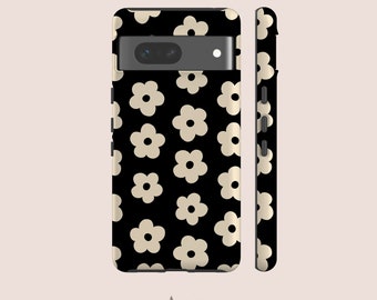 Phone Case for Google Pixel 8 Case, Pixel 7, Pixel 6, Pixel 5 and Pixel 4 with Retro Y2K Flowers in Black