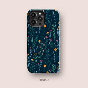 Blue Wild Flowers Phone Case for iPhone 13 Pro Case, for Samsung S21 and Google Pixel 6, More Models - Vintage Floral Case by Acaso